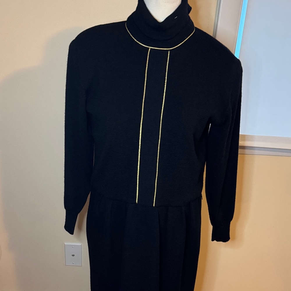Ciao LTD 100% wool‎ long black dress gold accents size 8 women’s vintage